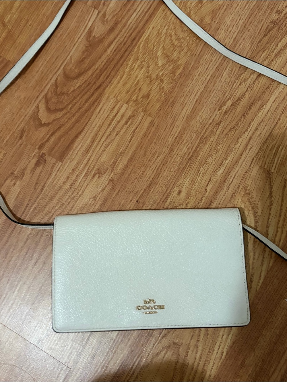 Coach Cream Leather Crossbody Wallet with Gold Logo